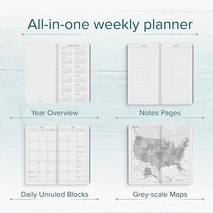 Harbor Pocket Weekly Monthly Planner 2027, Calendar Planner and Notebook, Durable Faux Leather, 192 Pages, Softcover & Book Bound - Key West Sundance - 6x3.25"