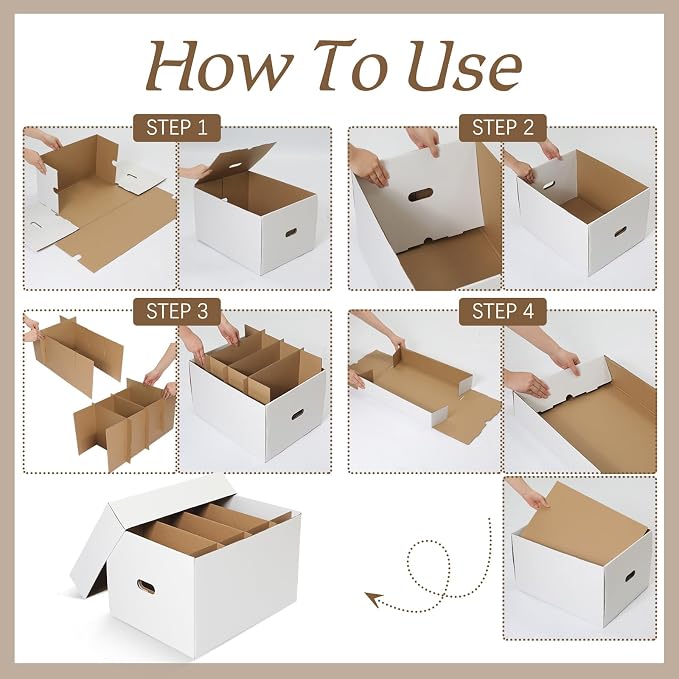Fuyoooo 2 Pack Large Dish Packing Boxes for Moving with Divider 20 x 15 x 12 Inch Kitchen Moving Boxes with Reinforced Handle Lid Packing Supplies for Dishes and Glassware