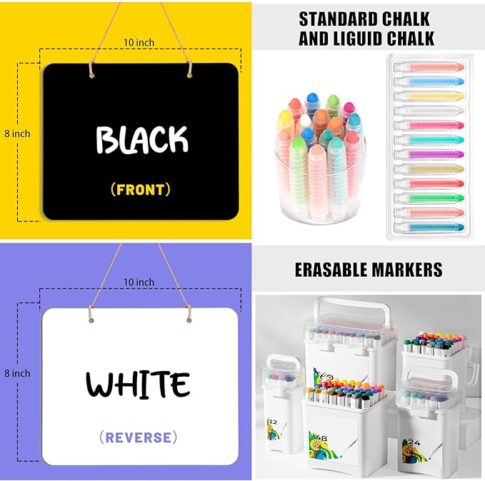 6Pcs Hanging Chalkboard Signs 8x10 Inch Wooden Double Sided Erasable Message Board, Memo Message Sign with Hanging String for Wedding Kitchen Home Party Decoration