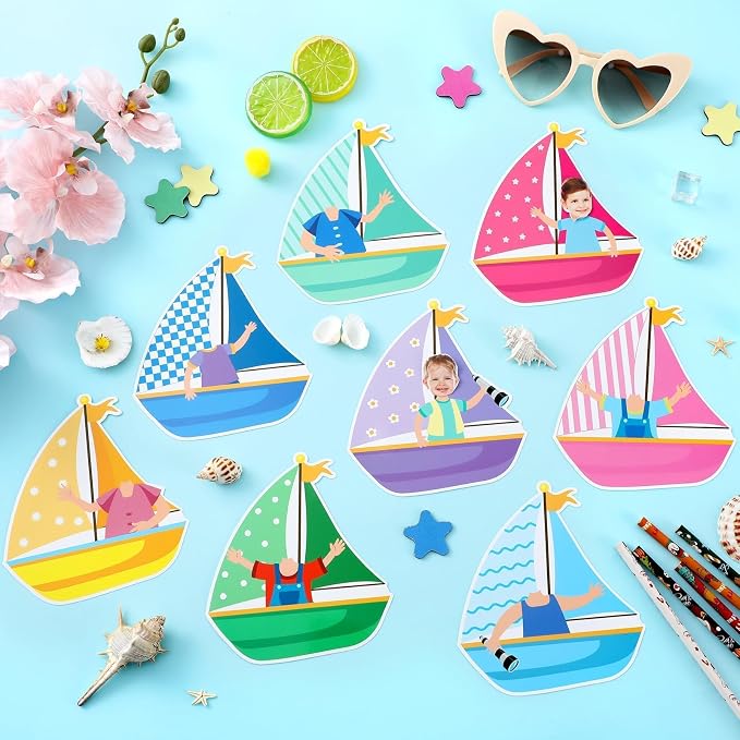 gisgfim 80Pcs Summer Cutouts Sailboat Decorations Bulletin Board Hawaiian Ocean Paper Cut-Outs Classroom Decor for Boy Girl DIY Craft Photo Wall Beach Pool Kindergarten Preschool Party Favor Supply
