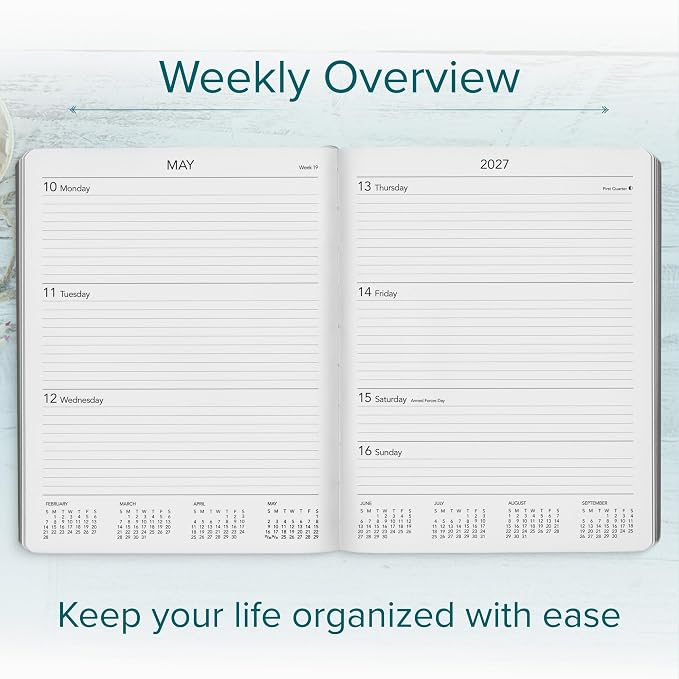 Harbor Large Weekly Monthly Planner 2027, Calendar Planner & Notebook - Durable Faux Leather, 192 Pages, Softcover & Book Bound - Cambridge Jade - 9.75x7.5"