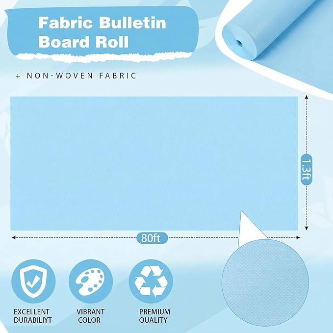 Breling 16 inch x 80 ft Fabric Bulletin Board Roll for Classroom Waterproof Non-Woven Fabric Background Roll Anti-Wrinkle Bulletin Board Background for Back to School Wall Decor DIY Craft(Blue)
