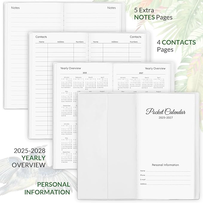 Pocket Calendar 2025-2027, Monthly Planner 2025-2027 - Runs from July 2025 Until December 2027-6.7" x 3.7", Bird Calendar Planner with PVC Cover for Planning, Organizing and Office