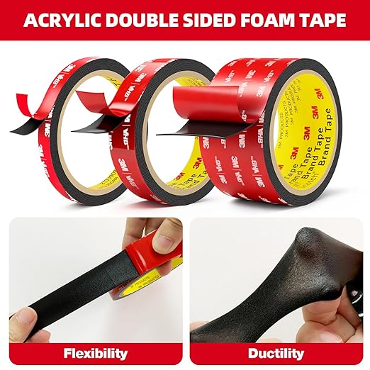 3M Double Sided Tape Heavy Duty 1in x 10ft, Heavy Duty Removable Mounting Tape, Adhesive Strips Double Sided Mounting Tape, Strong Foam Tape for Walls Picture Hanging Poster, Car, LED Strip Light
