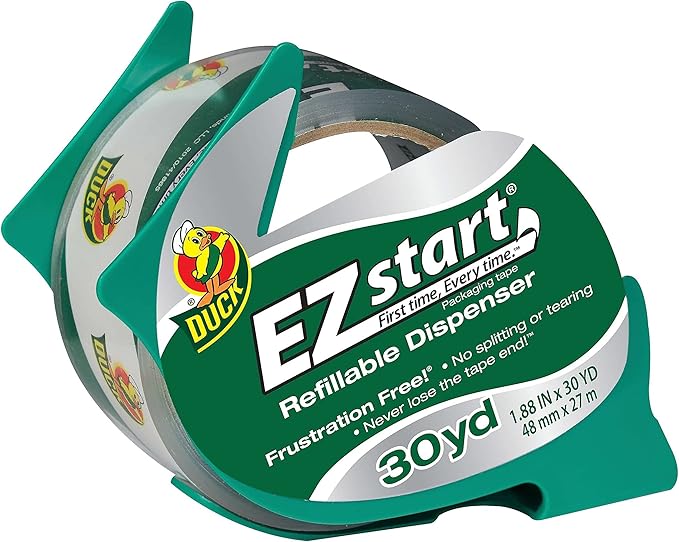 Duck Brand EZ Start Packaging Tape with Reusable Dispenser, 1.88 Inches x 30 Yards, Clear (393192)