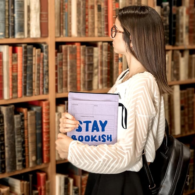 Stay Bookish Read Past Your Bedtime Book Sleeve for Women Book Lovers, Funny Book Cover Protector Gifts for Paperbacks with Handle & Pocket for Friends Librarian Bookish, Book Club Gifts