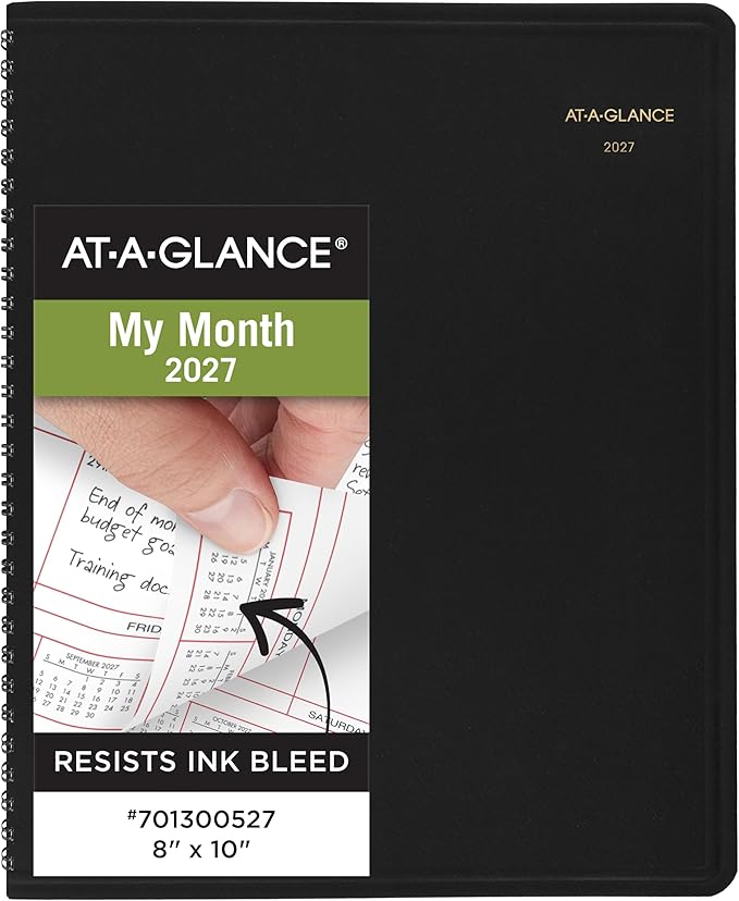 AT-A-GLANCE 2027 Planner, Monthly, 8" x 10", Unruled Daily Blocks, Black (701300527)