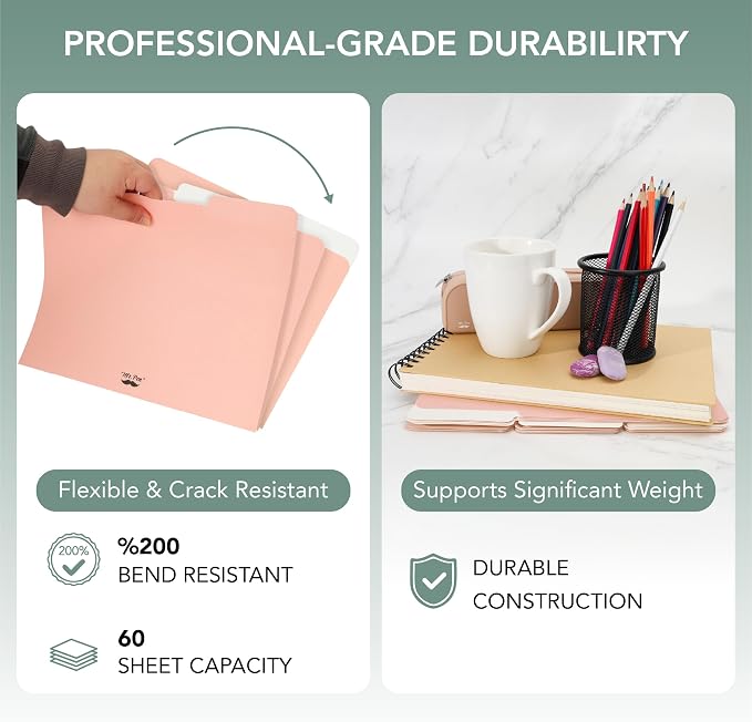Mr. Pen- File Folders with Tabs, 1/3 Cut Tab, 18 Pack, Letter Size, Peach Dust, File Folders Designed for Office and Classroom Use