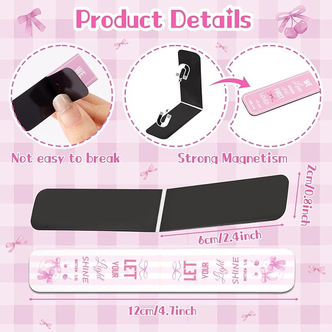 Haooryx Bible Verse Magnetic Bookmarks - 48 Pcs Pink Scripture Verse Inspirational Christian Religious Magnetic Clip Book Marks Motivational Book Page Markers Church Activity Party Favor Reading Lover