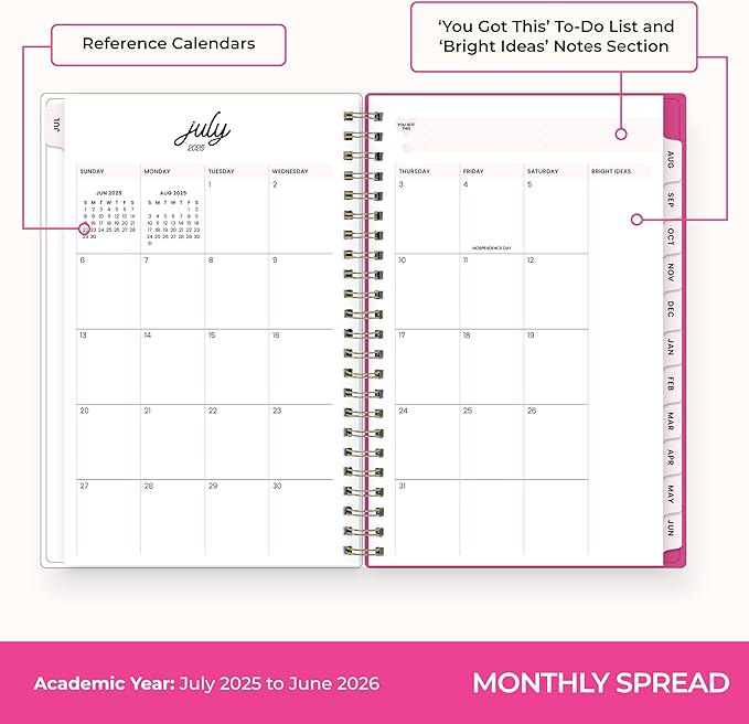Blue Sky Color Me Courtney 2025-2026 Weekly and Monthly Academic Year Planner Calendar, July 2025 - June 2026, 5" x 8", Flexible Cover, Wirebound, Laminated Tabs, Storage Pocket, Bloom Pink