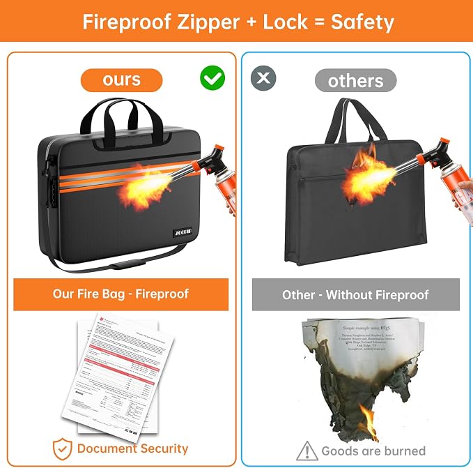 Accordion File Organizer with Lock,Fireproof Document Organizer Bag with Shoulder Strap,Large 13 Pocket Expanding File Folder,Portable Safe Storage for Letter/Legal Files,Books, Laptop-Black