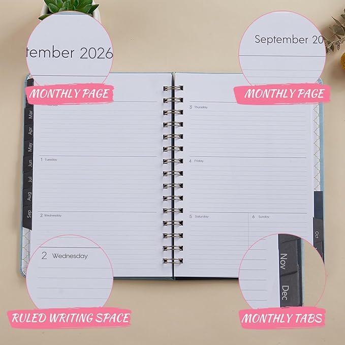 2026 Planner - Weekly and Monthly Planner 2026, Jan 2026 - Dec 2026, 6.4" x 8.5", Daily Planner Calendar Planner with Monthly Tabs, Elastic Closure, Pocket, Notes, Faux Leather Cover Yearly Agenda(Blue)