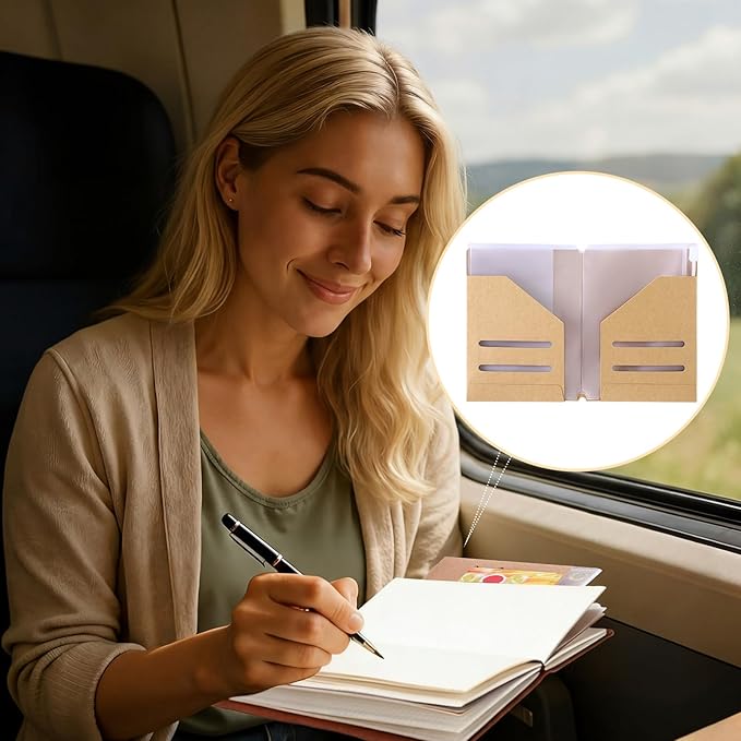 Travelers Journal Notebook Accessories Kit Include Travel Kraft File Folder, Zipper Case, Pen Holder, Binder Clip and Elastic Bands Travel Accessories Supplies(1 Pack,Passport Size)