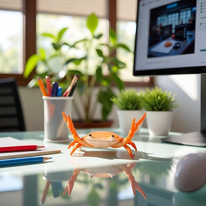 Orange Creative Crab Pen Holder Weightlifting Crabs Pen Stand Storage Rack, Office Desktop Decoration, Pencil Holders Desk Supplies Holders and Dispensers, Desk Accessories and Workspace Organizers