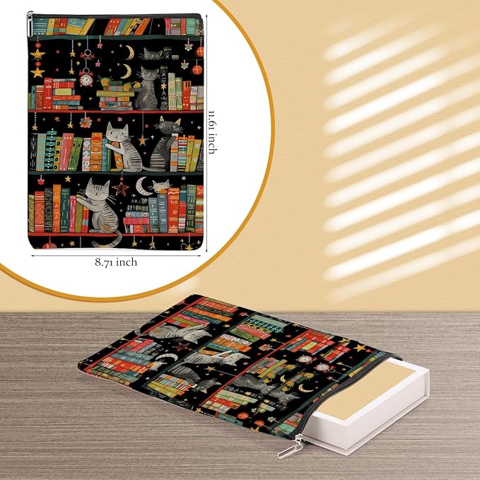 Cat Book Sleeve - Book Cover with Zipper and Front Pocket - Perfect for Cat Lovers and Bookworms