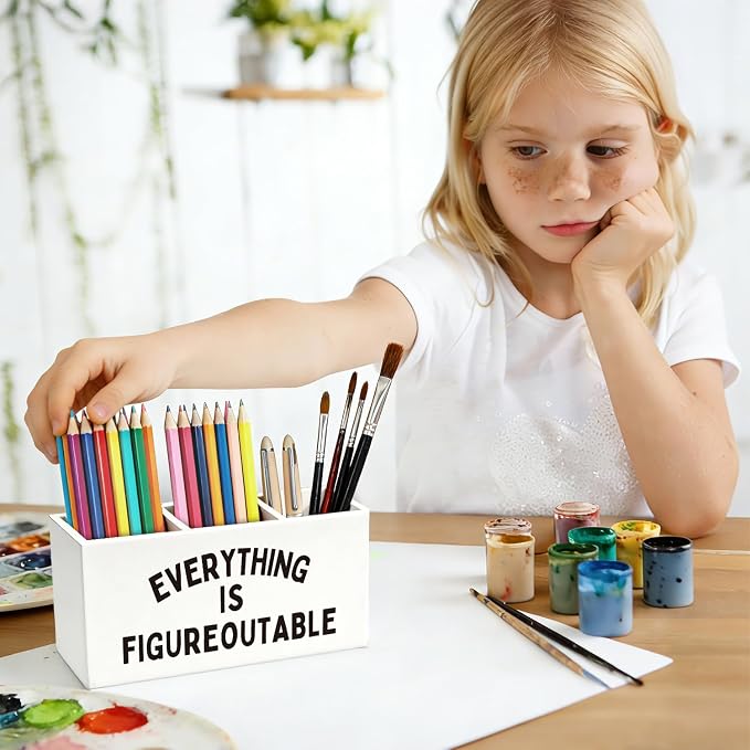 Inspirational Pen Pencil Holder for Desk, Inspirational Gifts for Women Men, Motivational Wooden Box Sign Decorations for Home Office Workplace Desk Tabletop