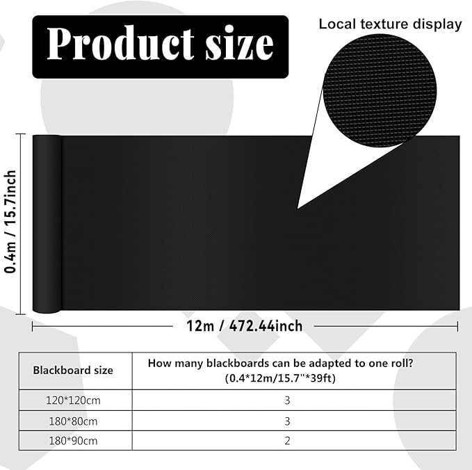 Black Bulletin Board Roll Reusable Waterproof Erasable Bulletin Board Fade Resistant Wrinkle Resistant Poster Non-Woven Fabric Bulletin Board Roll for Classroom Decor Wrapping Crafts（15.7" x 39ft）