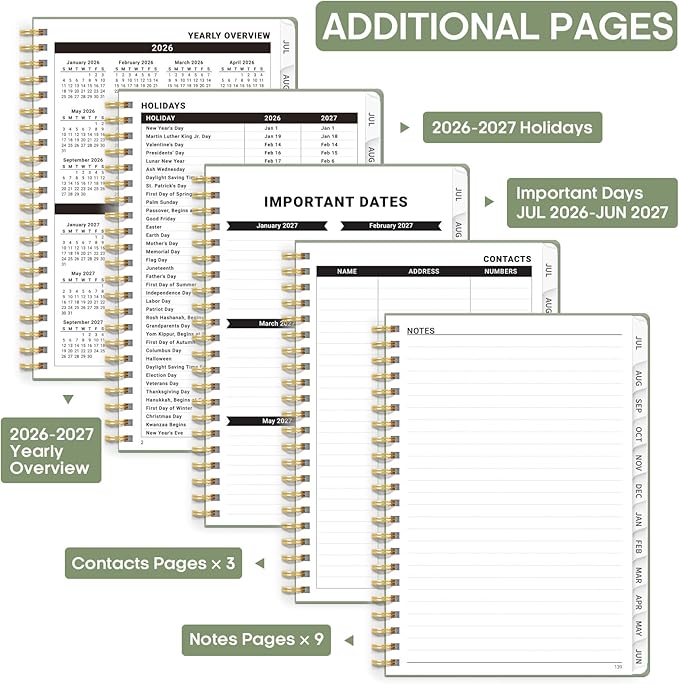 8.5" x 11" Academic Planner 2026-2027, Weekly & Monthly Calendar Planner Book, July 2026 – June 2027, Large Hardcover Organizer with Tabs, Perfect for Teachers, Students, Women & Men – A4, Green