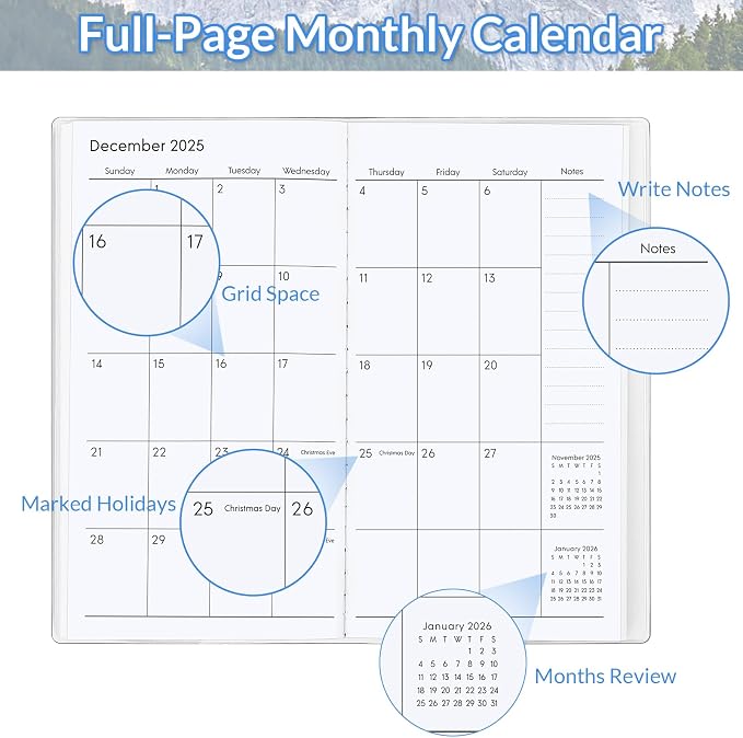 KONVINIT Pocket Calendar 2025-2027, Monthly Planner 2025-2027 - 3.7" x 6.7" - Runs from July 2025 Until December 2027, 2026 Pocket Calendar with PVC Cover for Organizing & Planning