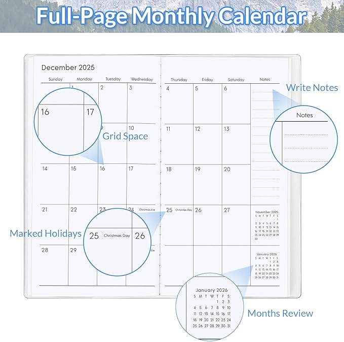 KONVINIT Pocket Calendar 2025-2027, Monthly Planner 2025-2027 - 3.7" x 6.7" - Runs from July 2025 Until December 2027, 2026 Pocket Calendar with PVC Cover for Organizing & Planning