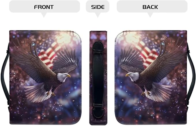 Bible Cover Bible Case Women Men Bible Bag with Bookmark Bible Carrying Case for Bible Study,Bald Eagle and American Flag,Large
