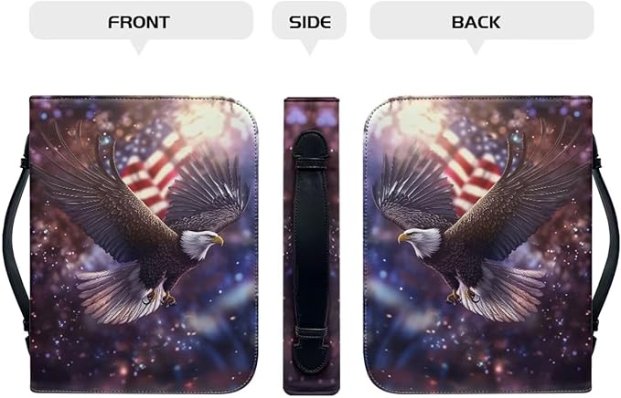 Bible Cover Case Women Men Bible Bag with Bookmark Bible Carrying Case,Bald Eagle and American Flag,Medium