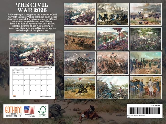 Civil War Calendar 2026 Wall 12 Month Civil War Gifts For Men Monthly Wall Calender 12 Month | American Made In The USA