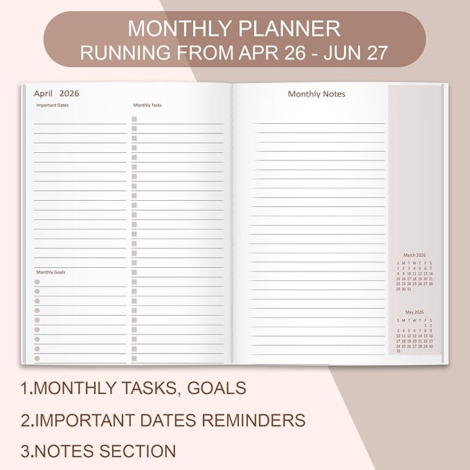 2026-2027 Monthly Planner - 15 Months Calendar from April 2026 - June 2027, Monthly Planner 2026-2027 Easy to Organize Your Daily Life, 7" x 10", Pink