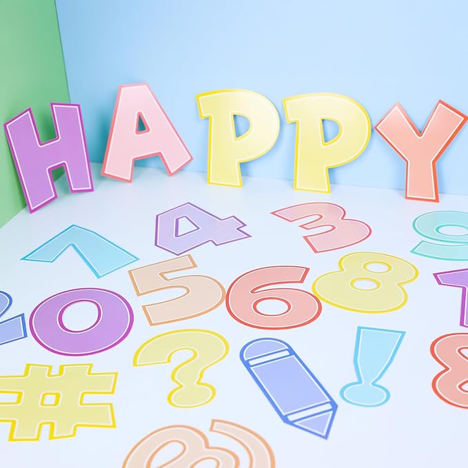 249 Pcs Bulletin Board Letters Set, 4 Inch Colorful Alphabet Numbers & Punctuation Cutouts with Adhesive Dots for Classroom Wall & School Decor (Pastel)