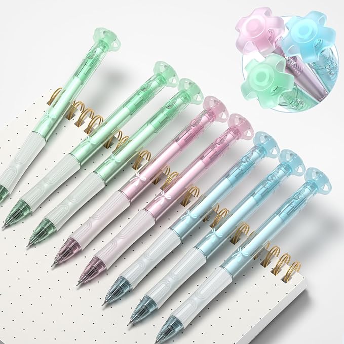 0.7mm Gel Pens - Cute Aesthetic Journaling Pens, 8pcs Black-Ink Quick Drying Smooth Writing No Bleed, Soft Grip Retractable Pen Gift for Women
