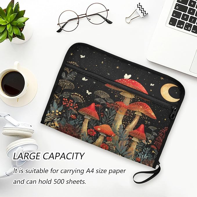 Red Mushrooms at Night Accordion File Organizer Expanding Document Folder with 13 Pockets Portable File Folder for A4 Letter Size