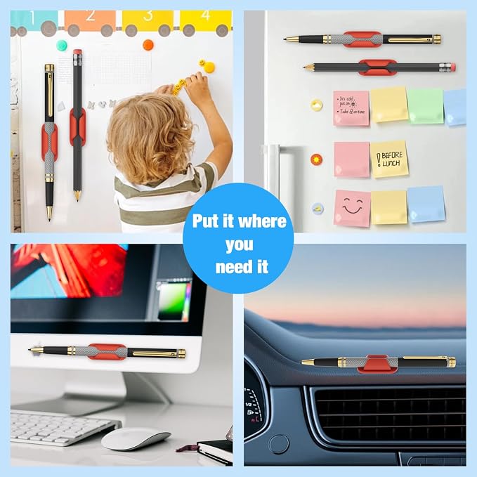 Adhesive Pencil Holders for Desk Silicone Pen Holder Organizer for Desk Accessories,Teacher Supplies for Classroom, Office, School Accessories,Notebook, WallS or Clipboards（10PCS,Red）