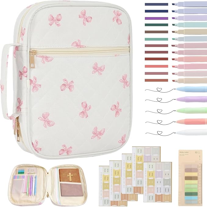 Bible Cover Case for Women Large Bible Cover Bag Bible Study Supplies Accessories Handle Quilted Bible Carrying Case for Girls Christian Gifts for Women