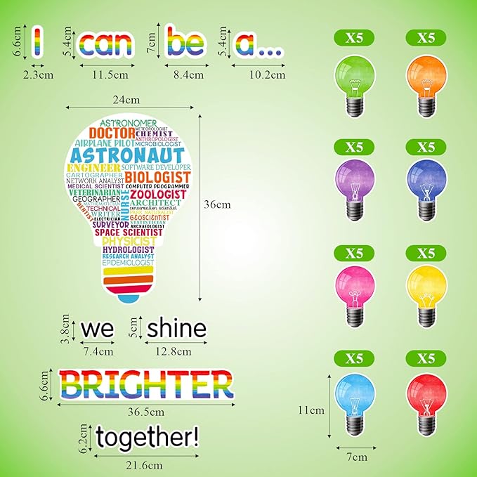 Zonon 49 Pcs Careers Poster for Classroom Science Bulletin Board Decoration Stem Classroom Decor for Elementary Pre School Educational Light Bulb Cutouts Tags(Colorful Background)