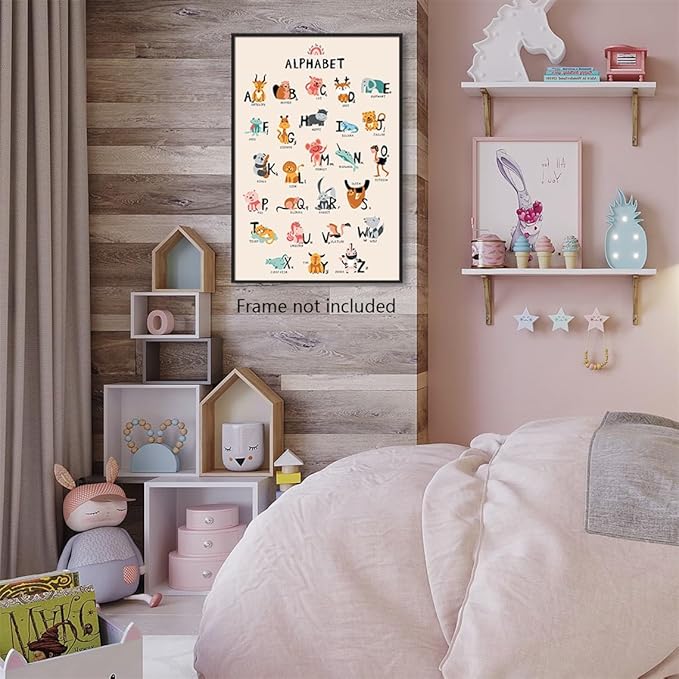 Animal Alphabet Poster, Abc Animal Poster for Toddlers, Alphabet Letters for Wall, Educational Learning Posters for Toddlers 1-3, Classroom Must Haves Poster, Baby Nursery Print 24x36in Unframed