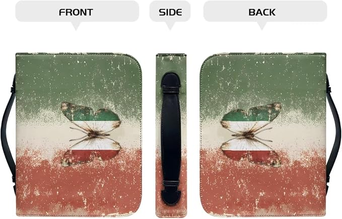 Vintage Butterfly Bible Cases for Woman 3 Color Bible Carrying Book Case Bible Protective with Handle and Zippered Pocket-size：L