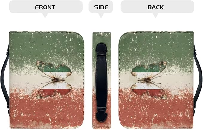 Vintage Butterfly Bible Cases for Woman 3 Color Bible Carrying Book Case Bible Protective with Handle and Zippered Pocket-size：L