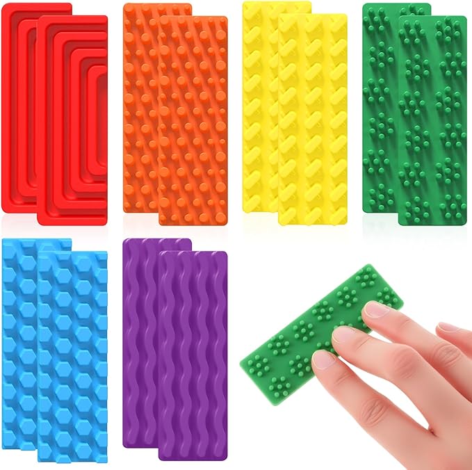 Ireer 12 Pcs Textured Sensory Stickers Silicone Calm Stickers Thick Sensory Strips Different Textures Mental Health Desk Fidget Decals for Anxiety Relief, Autism, ADHD Desk Gift