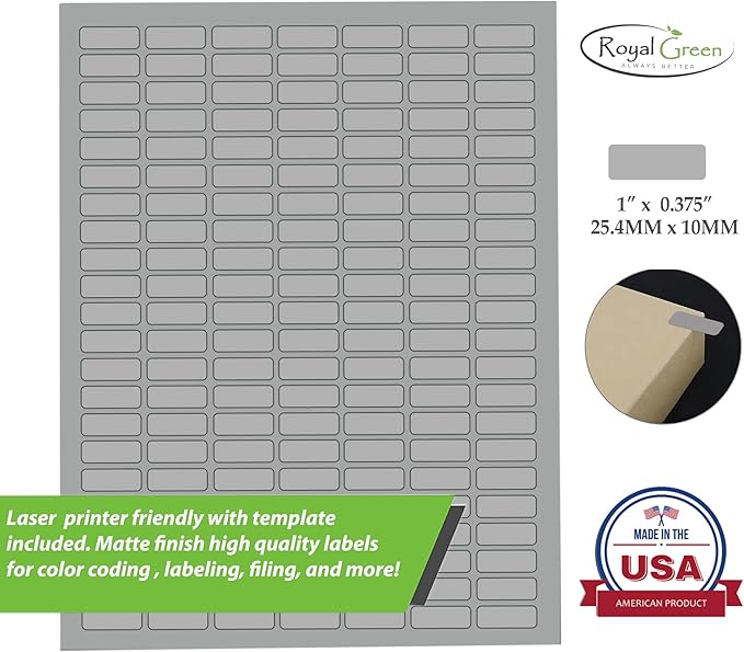 Gray Sticker Label Sheets Bulk Printable Paper Labels 1 inch x 0.375 inch - 1540 Pack, 10 Sticker Sheets for Laser/Inkjet Printers with Template Included by Royal Green