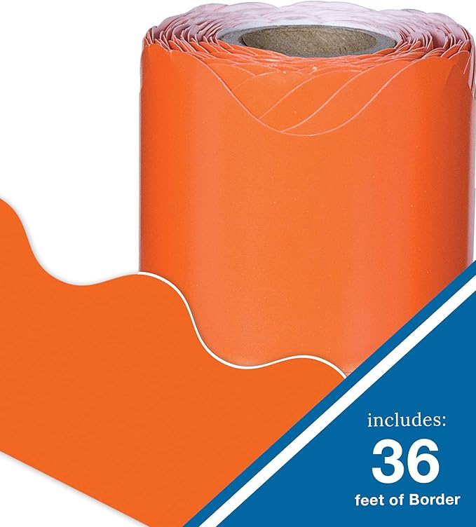 Carson Dellosa 36Ft of Orange Bulletin Board Borders, 13 Strips of Scalloped Trim for Halloween, Rolling Whiteboard, Cork and Posterboard, Party, Office Decorations, and Classroom Decor
