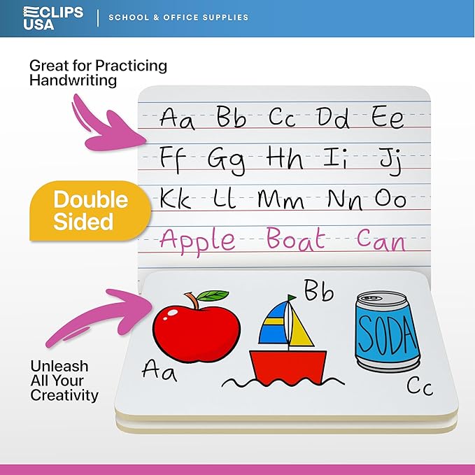 Dry Erase Board, (Primary Ruled) Dry Erase Lap Boards, Small White Boards Dry Erase, White Board Mini, 9” x 12” Double Sided (25 Pack)