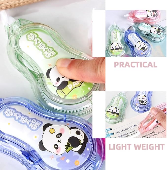 Ciieeo 4pcs Correction Tape for Students with Cartoon Panda Design, Portable Small Eraser Tape Set in Pink Blue Green and Cyan, Classroom and School Supplies for Daily Writing Correction