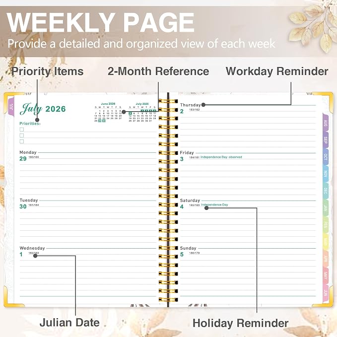 GuassLee 2026-2027 Weekly Monthly Academic Planner A4, 12-Month Hardcover Large Calendar Planner with Tabs, Stickers & Pocket, July 2026 to June 2027 Daily Planner Organizer for School Home Office