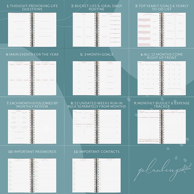 PLANBERRY Large Weekly Planner Premium – Undated Life & Budget Planner – Organizer & Productivity Journal, 8x10.4″ (Tropical Forest)