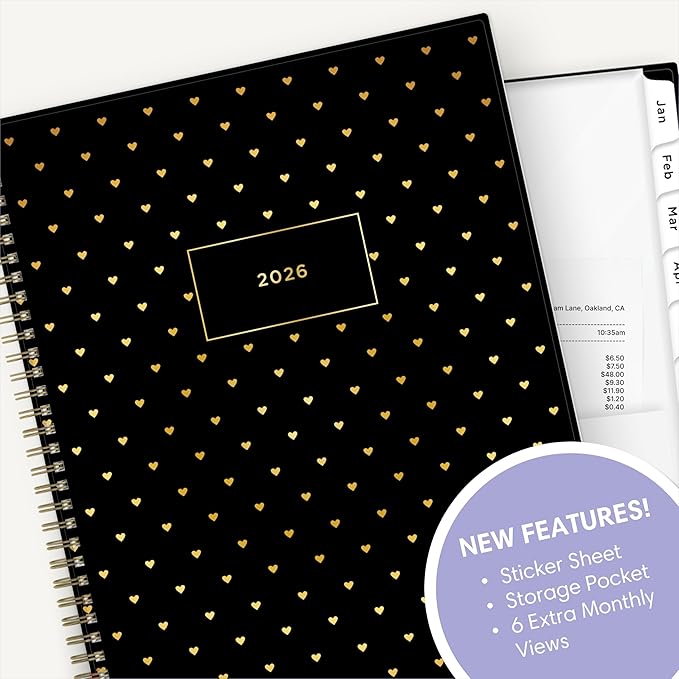 Blue Sky Ashley G 2026 Weekly and Monthly Planner Calendar, January 2026 - December 2026, 8.5" x 11", Flexible Cover, Durable Twin Wire Binding, Laminated Tabs, Pocket & Stickers, Sweetheart Black