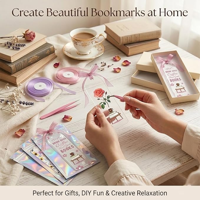 Acrylic Bookmark Blanks, 86 Pcs DIY Bookmark Making Kit with Organizer Box, 1.37x5.5 Clear Acrylic Bookmarks, UV DTF Decals, Make Your Own Bookmarks for Women & Book Lovers (Book Soul)