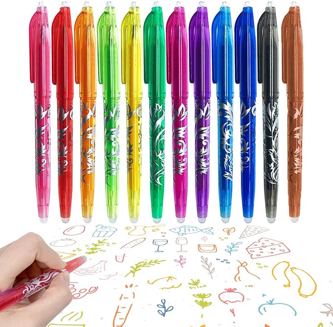12pcs Erasable Pens Quick Dry Liquid Ink Gel Pen 0.5mm Ballpoint Pens Rollerball Efface Pens Stationery for Kids Students Adults School Office Supplies Gifts