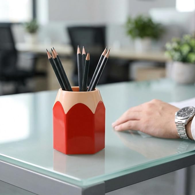 6pcs Pencil Shaped Pen Holders, Cute Desktop Pencil Cup & Makeup Brush Container - Creative Stationery Storage Organizer for Office & Home Decor, Durable Pen Cups, Colorful Containers