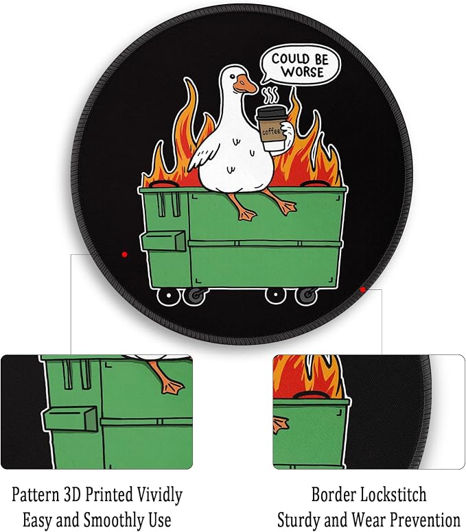 Gctriki Funny Goose Mouse Pad - 8.6 Inch Round Non-Slip Office Desk Mat, Cute Humorous Gift for Coworkers Boss, Premium Stitched Washable Mousepad for Computer Laptop Office Desk Accessories