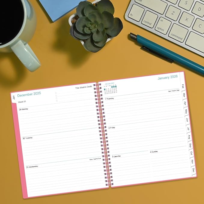 2026 Planner - Planner 2026 from January 2026 to December 2026, Weekly Monthly Planner 2026 with 12 Monthly Tabs, Inner Pocket, 8.5" x 11", Pink